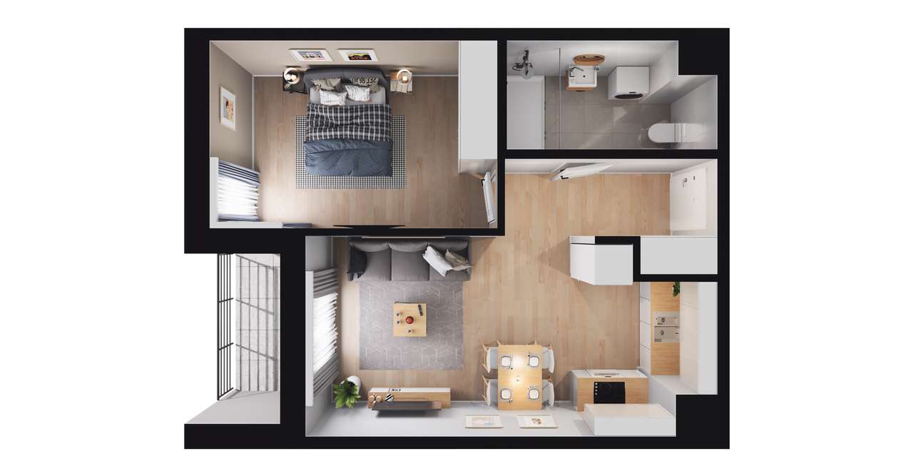 2-pokojowe mieszkanie 42m2 + loggia - Pełny obrazek: 2/8