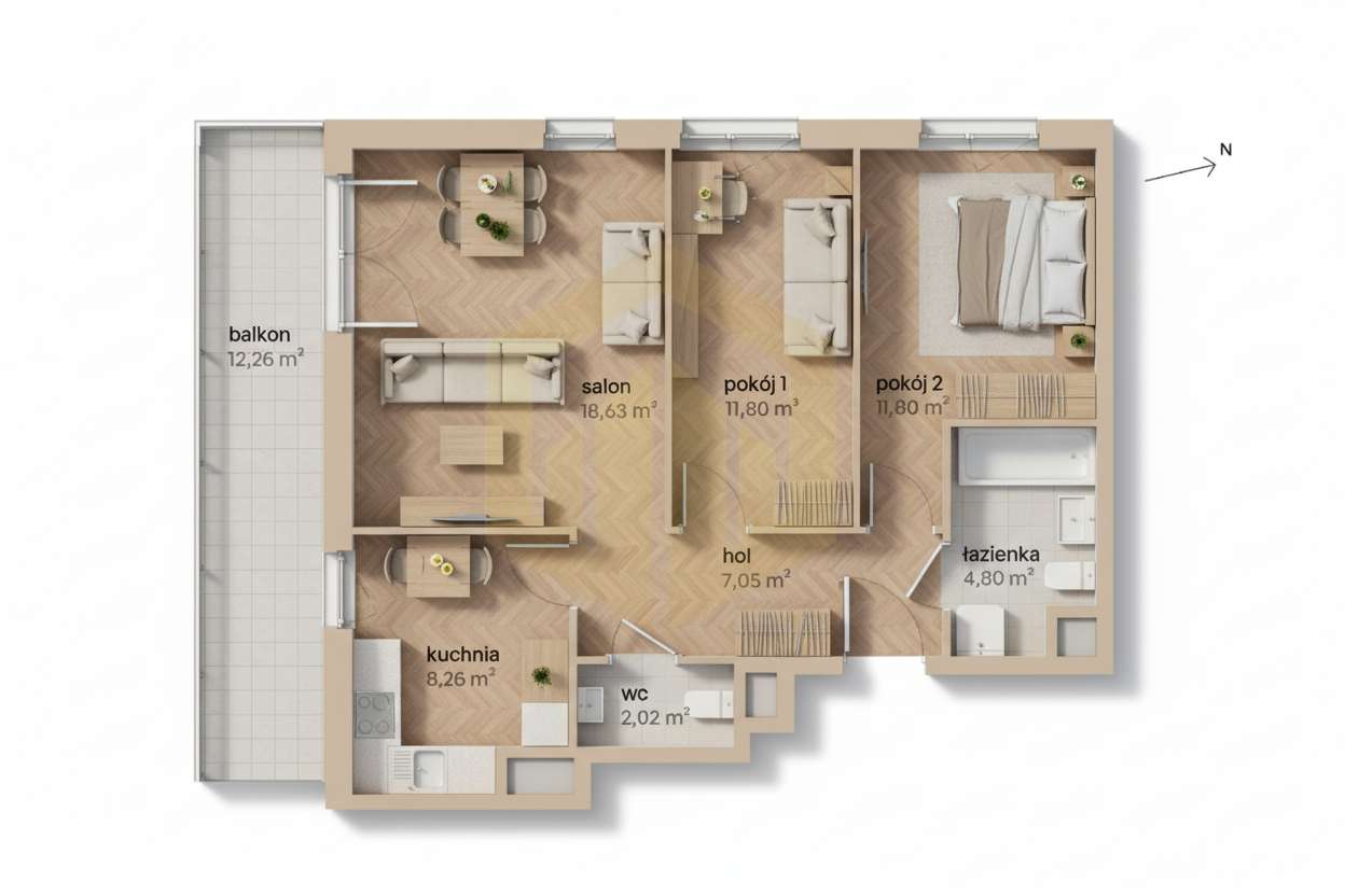 ►3 pokoje + OSOBNA Kuchnia►Łazienka+WC►Balkon wielkości TARASU►Zadzwoń - Pełny obrazek: 2/5