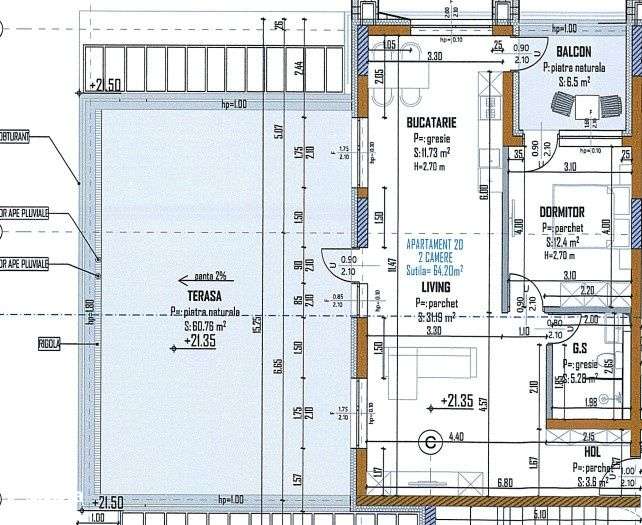 Apartament 2 camere cu terasa spectaculoasa de 60 mp si balcon, spatiu - Imagine principală: 3/3