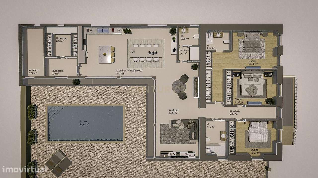 Luxuosa Moradia T3  num lote de terreno 732 m2 com piscina em Aljubarr - Grande imagem: 4/19