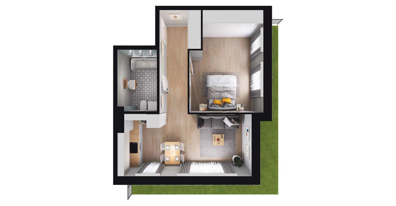 2-pokojowe mieszkanie 43m2 + ogródek - Pełny obrazek: 2/6