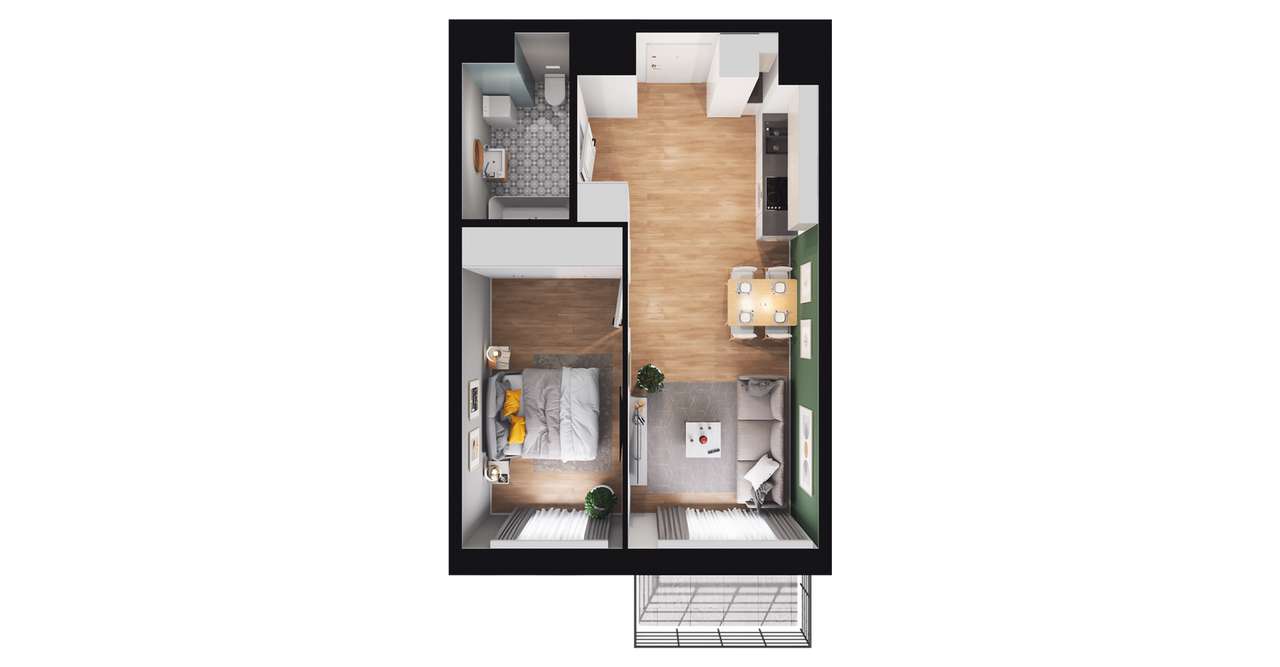 2-pokojowe mieszkanie 39m2 + balkon - Pełny obrazek: 2/8