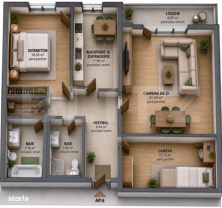 Apartament cu 3 camere, 76.89 mp, zona Tudor — fotografia 1