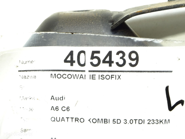 MOCOWANIE ISOFIX AUDI A6 C6 Avant (4F5) 2004 - 2011 3.0 TDI quattro 171 kW [233 KM] olej napędowy - 5