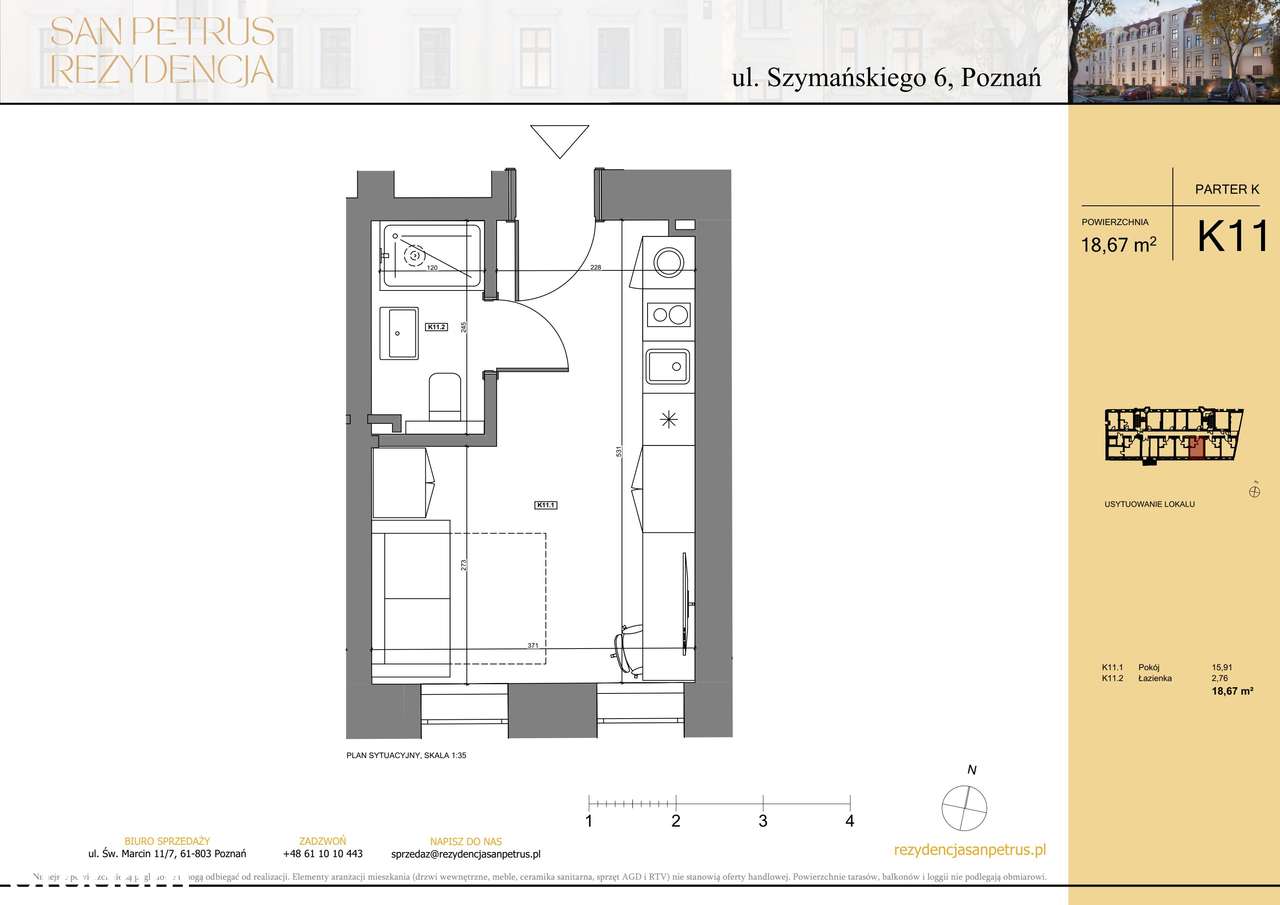 1-pokojowe mieszkanie 18m2 Bez Pośredników - Pełny obrazek: 2/7