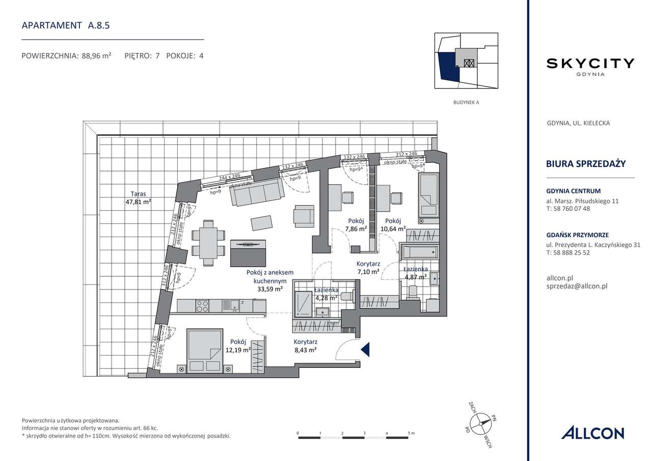 4-pokojowe mieszkanie 88m2 + taras Bezpośrednio - Pełny obrazek: 2/7