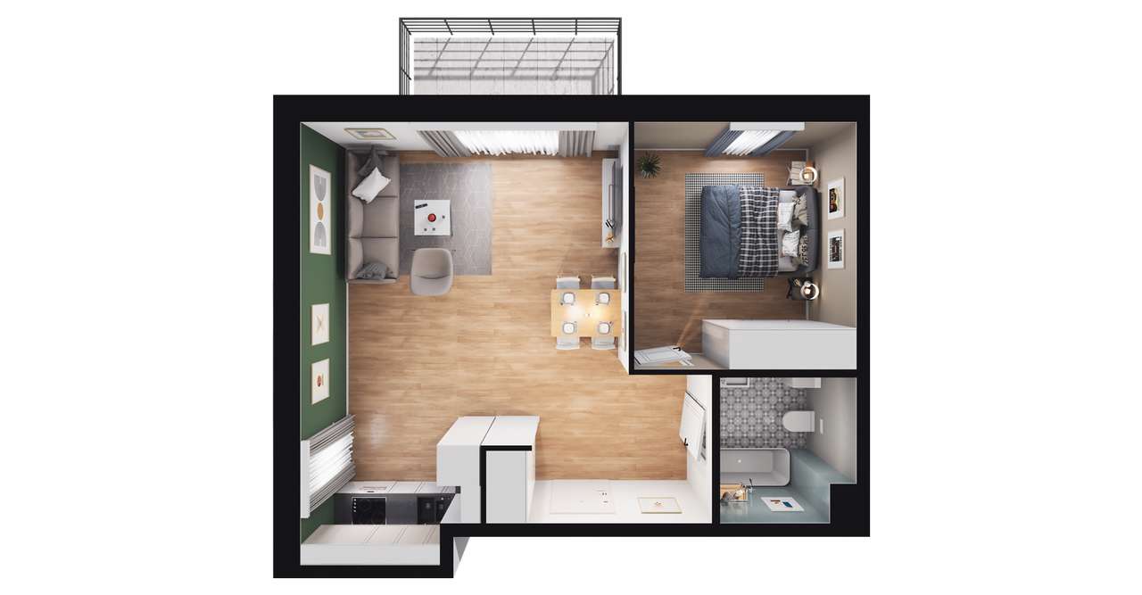 2-pokojowe mieszkanie 49m2 + balkon - Pełny obrazek: 2/8