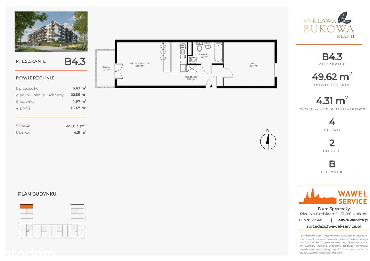 2-pokojowe mieszkanie 49m2 + balkon - Pełny obrazek: 2/9