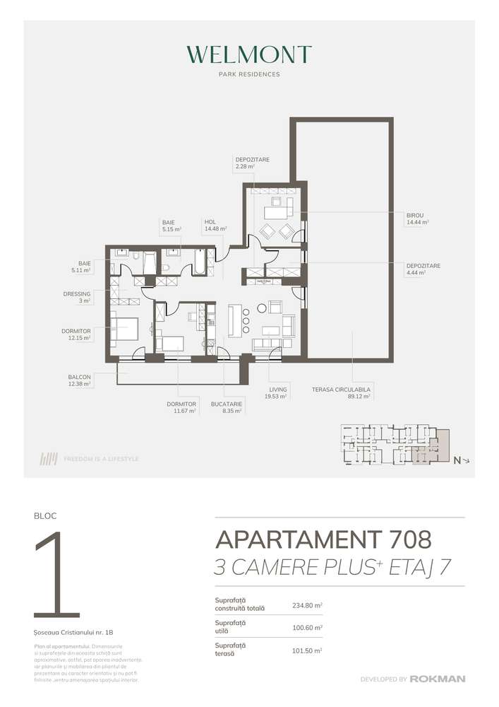 Dezvoltator Apartament trei camere plus Welmont - Imagine principală: 5/12
