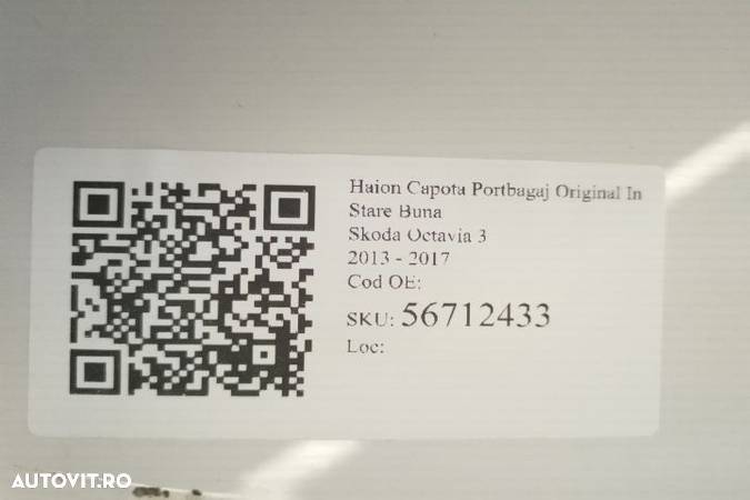 Haion Capota Portbagaj Original In Stare Buna Skoda Octavia 3 2013 2014 2015 2016 2017 - 7