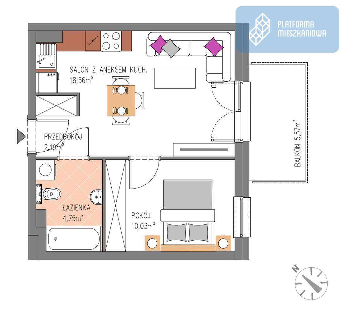 Komórka i miejsce parkingowe! | 2 Pokoje + balkon - Pełny obrazek: 5/10