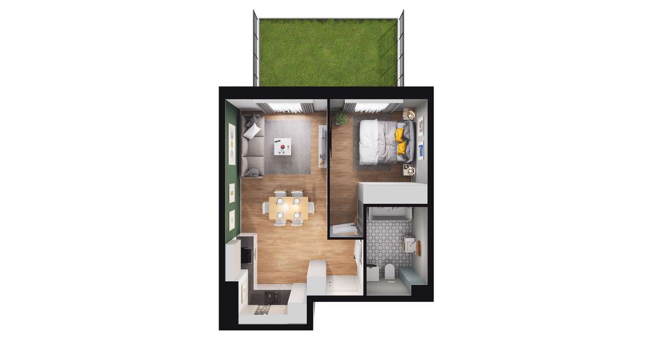 2-pokojowe mieszkanie 38m2 + ogródek Bezpośrednio - Pełny obrazek: 2/8