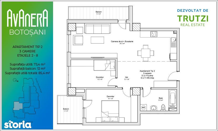 Apartament 3 camere - AVANERA Botosani - TIP 2