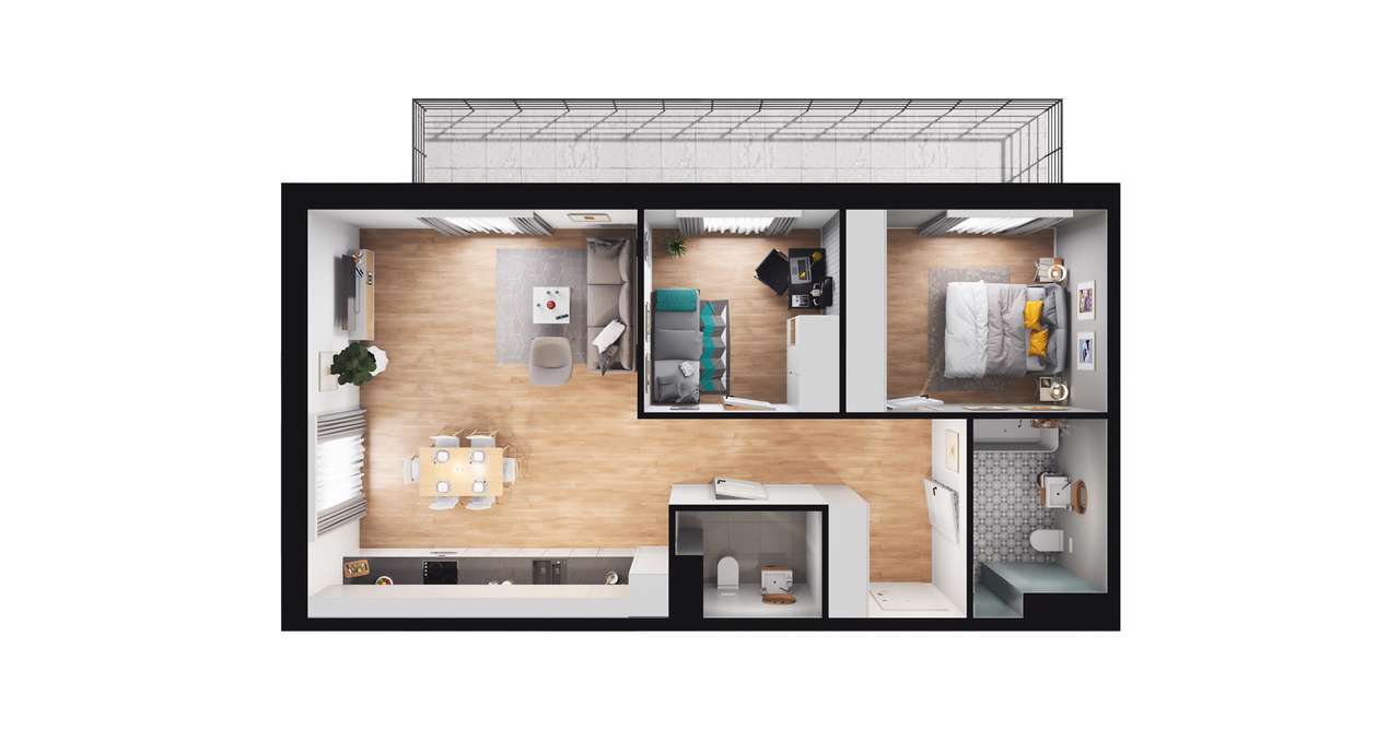 3-pokojowe mieszkanie 64m2 + balkon - Pełny obrazek: 2/7