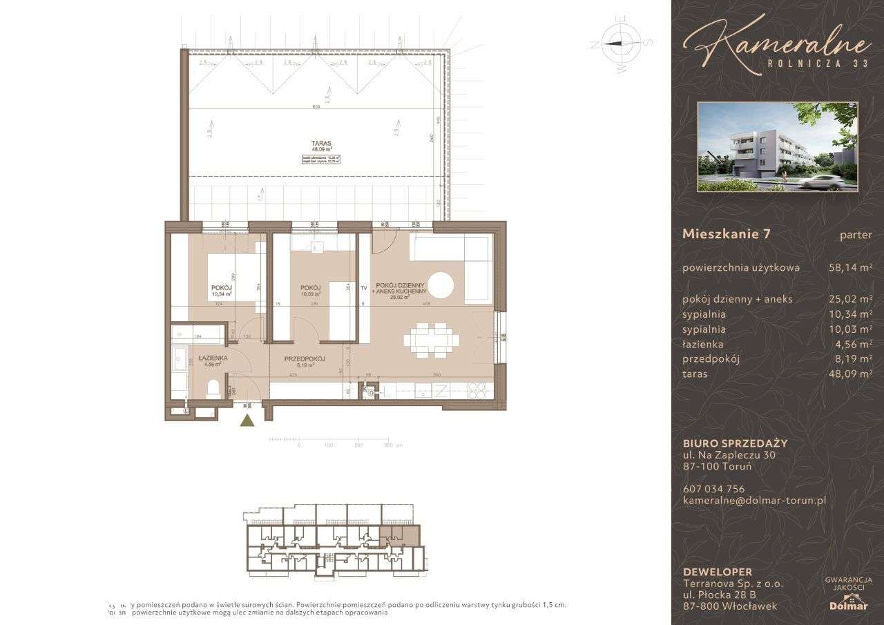 3-pokojowe mieszkanie 58,14 m2 + taras 48,09 m2 - Pełny obrazek: 2/7