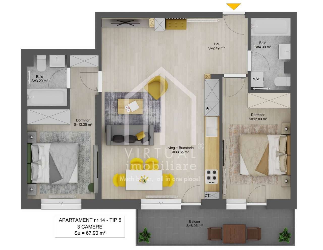 Apartament  cu 3 camere 67.90 mp + balcon |Doamna Stanca-1