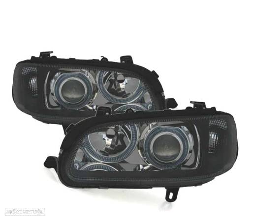 FARÓIS FRONTAIS ANGEL EYES PARA OPEL OMEGA B 94-99 FUNDO PRETO - 1