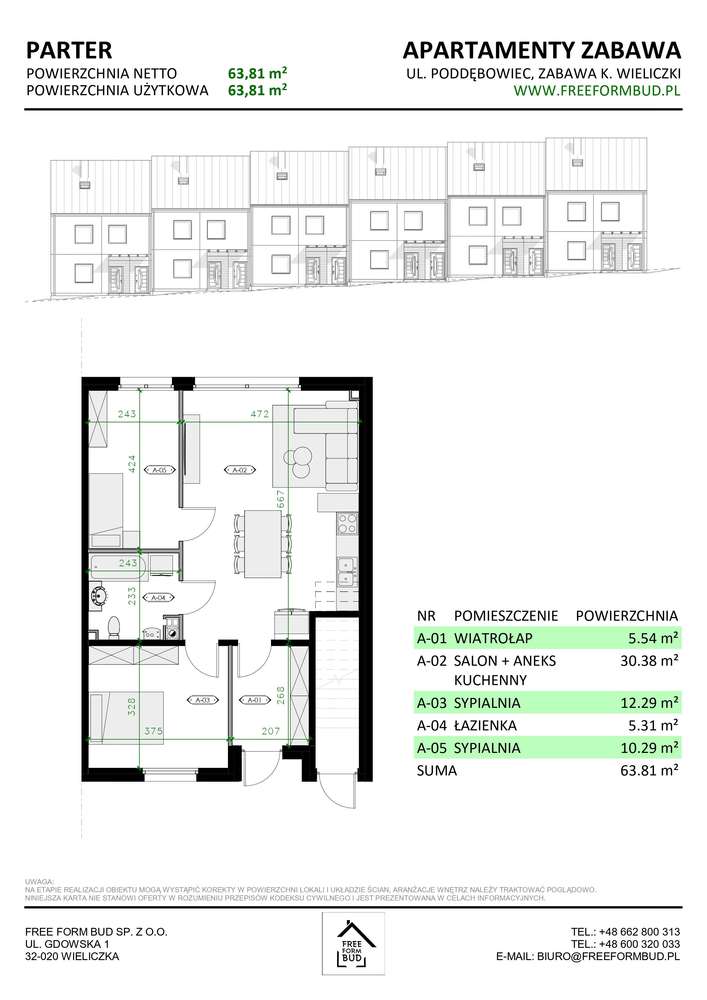 Wieliczka| Mieszkanie 63,81 m² z ogródkiem| Parter| Apartamenty Zabawa-5