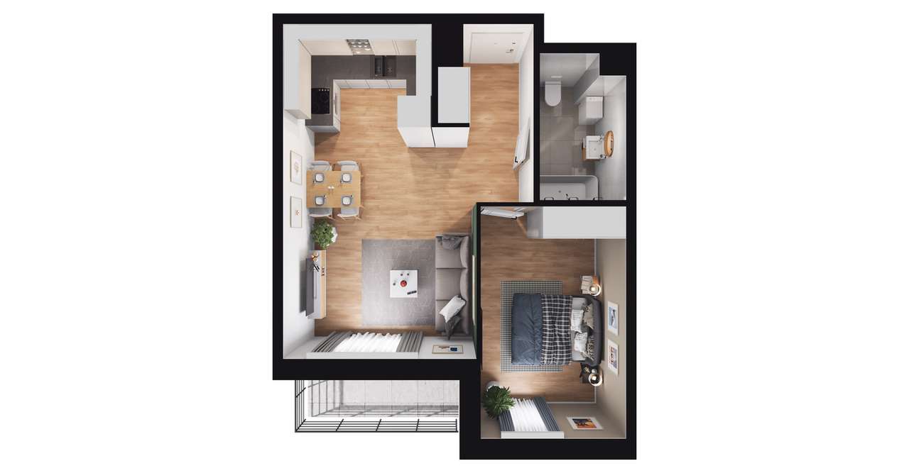 2-pokojowe mieszkanie 41m2 + loggia - Pełny obrazek: 3/9