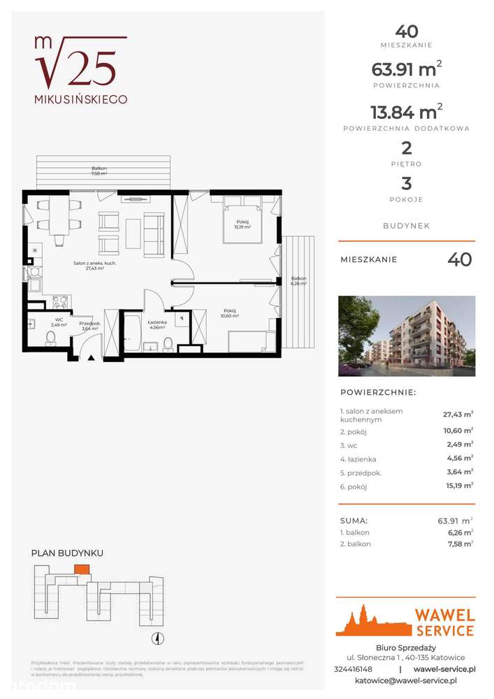 3-pokojowe mieszkanie 63m2 + 2 balkony - Pełny obrazek: 2/9