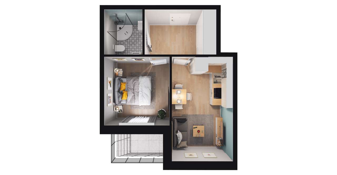 2-pokojowy apartament inwestycyjny 28m2 + balkon - Pełny obrazek: 2/5