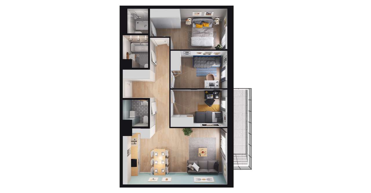 4-pokojowe mieszkanie 71m2 + balkon - Pełny obrazek: 2/8