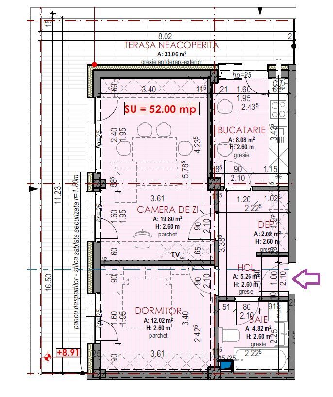 Direct de la dezvoltator Apartament FINISAT 2 camere, 52mp+terasa 33 m