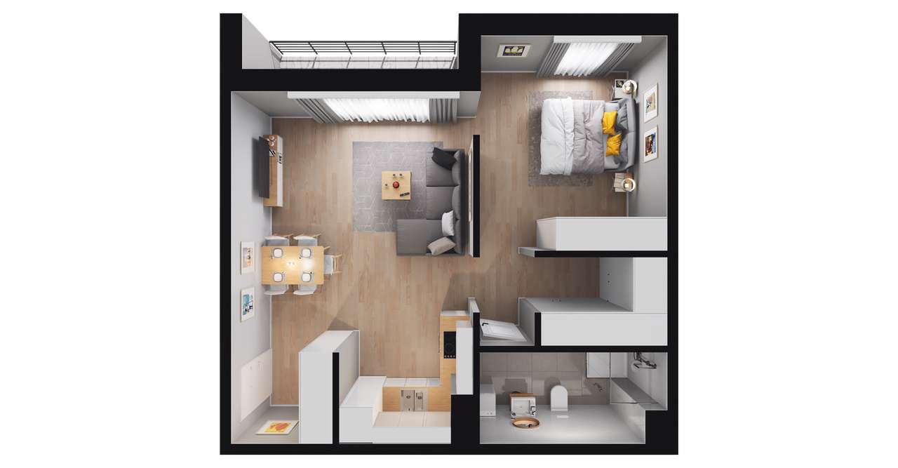 1-pokojowe mieszkanie 51m2 + balkon - Pełny obrazek: 3/9