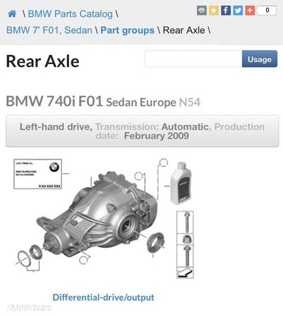 Grup diferential axa spate bmw 740i 740IL F02 F01 N54 326cp 3.73 / 373 - 6