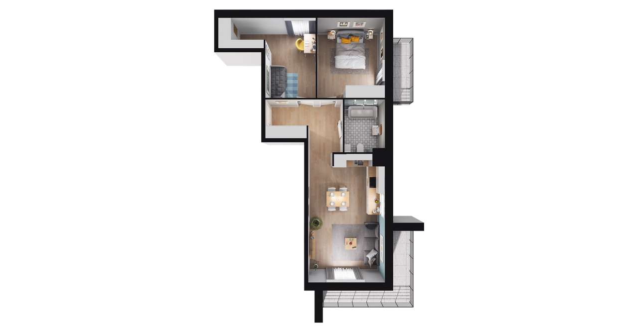 3-pokojowe mieszkanie 58m2 + 2 balkony - Pełny obrazek: 3/7