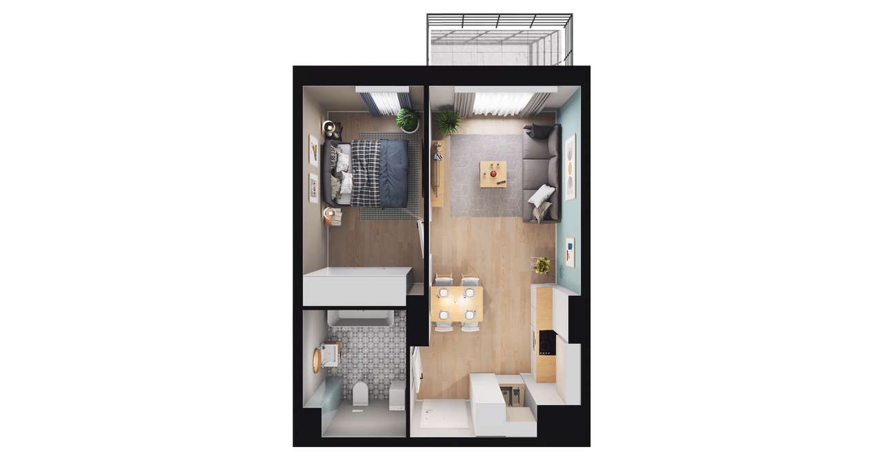 1-pokojowe mieszkanie 34m2 Bez Prowizji - Pełny obrazek: 2/8