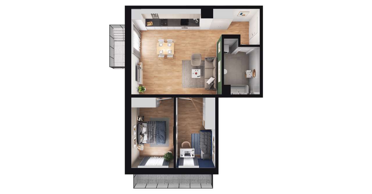 3-pokojowe mieszkanie 57m2 + 2 balkony - Pełny obrazek: 2/7