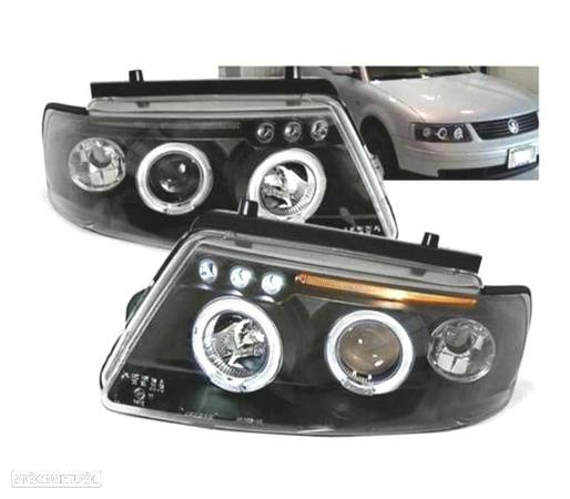 FARÓIS ANGEL EYES + LED PARA VOLKSWAGEN VW PASSAT 96-00 FUNDO PRETO - 1