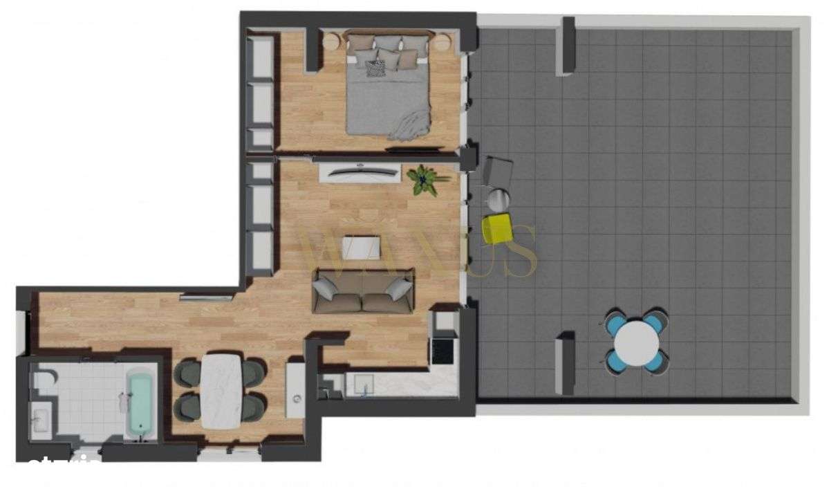 Apartament 2 camere, etaj intermediar, terasa 60 mp, garaj, zona Vivo - Imagine principală: 2/2