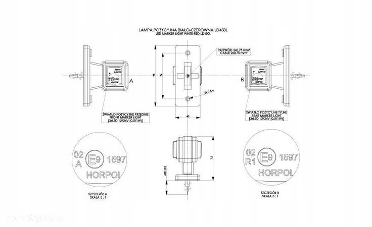 LAMPA OBRYSOWA LED diodowa 12V 24V biało-czerwona KUBIX - 2