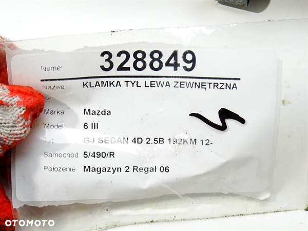 KLAMKA TYŁ LEWA ZEWNĘTRZNA MAZDA 6 sedan (GJ, GL) 2012 - 2022 2.5 (GJ5FP) 141 kW [192 KM] benzyna - 6