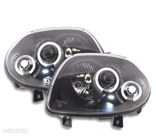 FARÓIS ANGEL EYES PARA RENAULT CLIO 98-01 FUNDO PRETO - 1