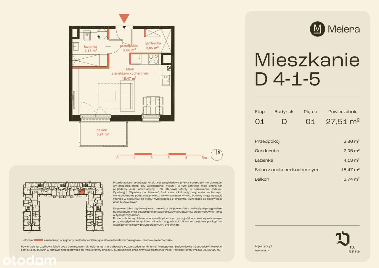 1-pokojowe mieszkanie 27m2 + balkon Bezpośrednio - Pełny obrazek: 2/7