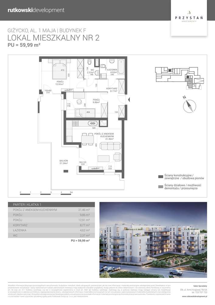 3-pokojowe mieszkanie 59m2 + balkon Bezpośrednio - Pełny obrazek: 2/4