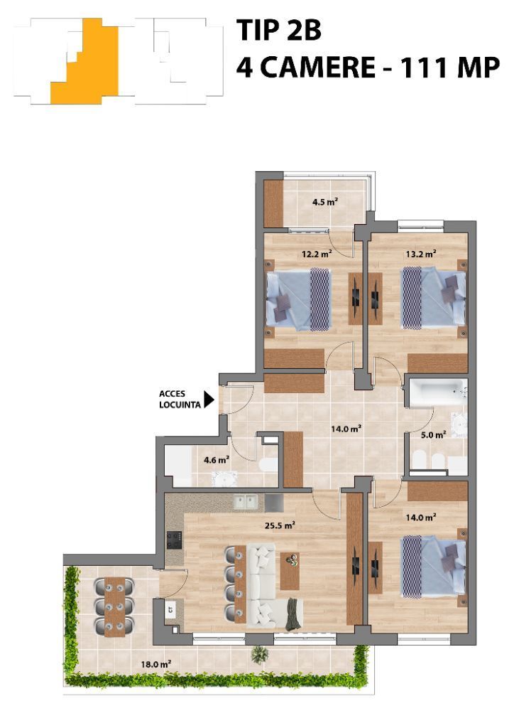 Proiect NOU -- Sun Residence -- Apartament 4 camere - TIP 2B - 111 Mp