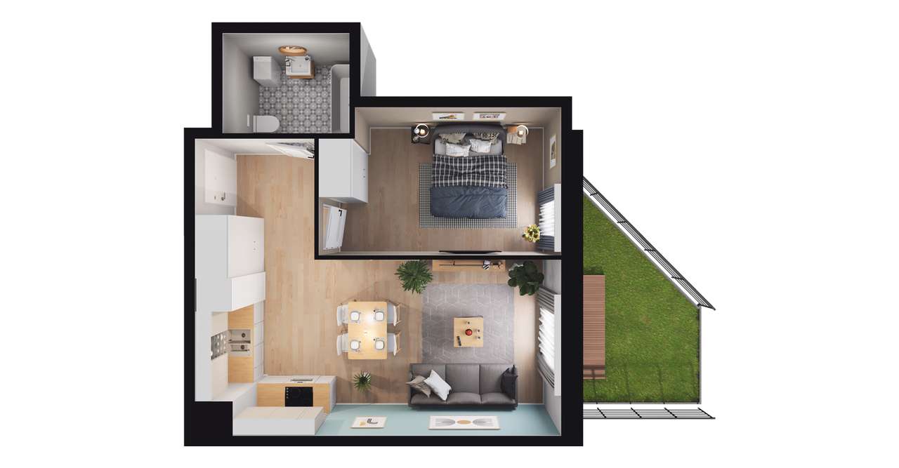 2-pokojowe mieszkanie 41m2 + ogródek - Pełny obrazek: 2/8