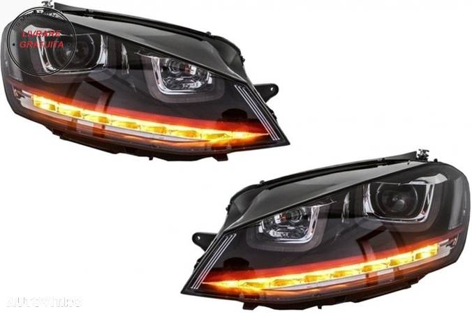 Ansamblu Faruri 3D Semnal Dinamic LED cu Grila VW Golf 7 VII (2012-2017) R20 GTI D- livrare gratuita - 7