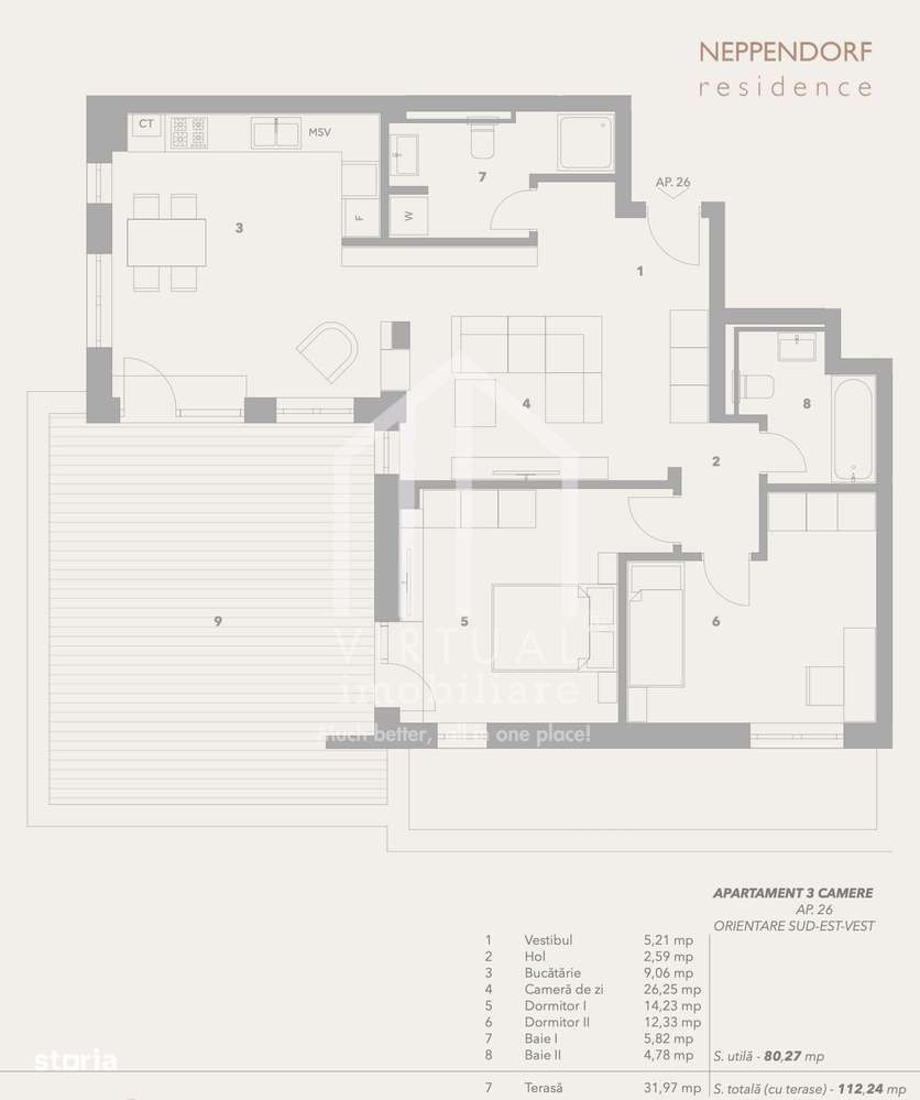 Penthouse de vanzare in Sibiu - 2 camere - 80,2 mp +terasa de 31.97mp - Imagine principală: 4/16