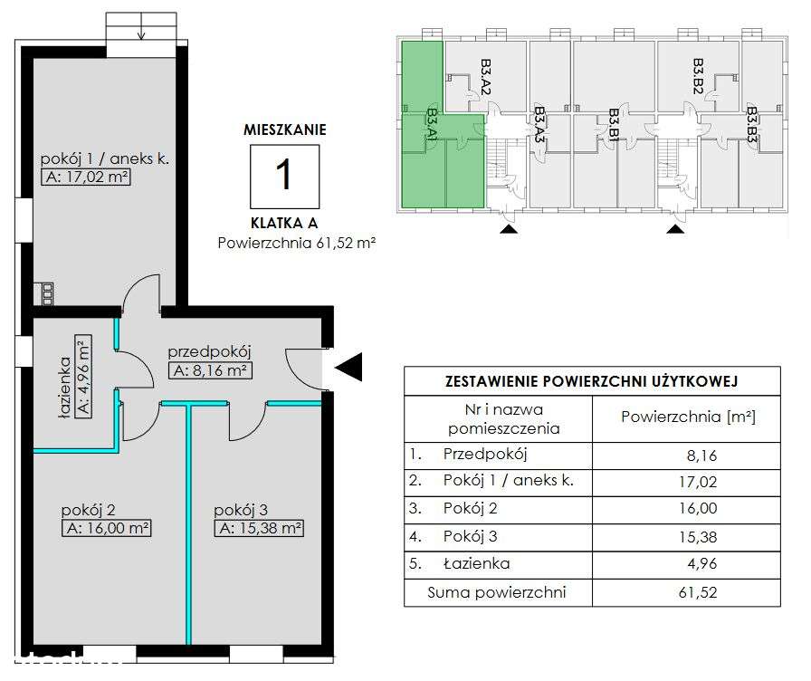 NOWE MIESZKANIE (B3.A1) - 3 pokoje z ogródkiem - Pełny obrazek: 2/8