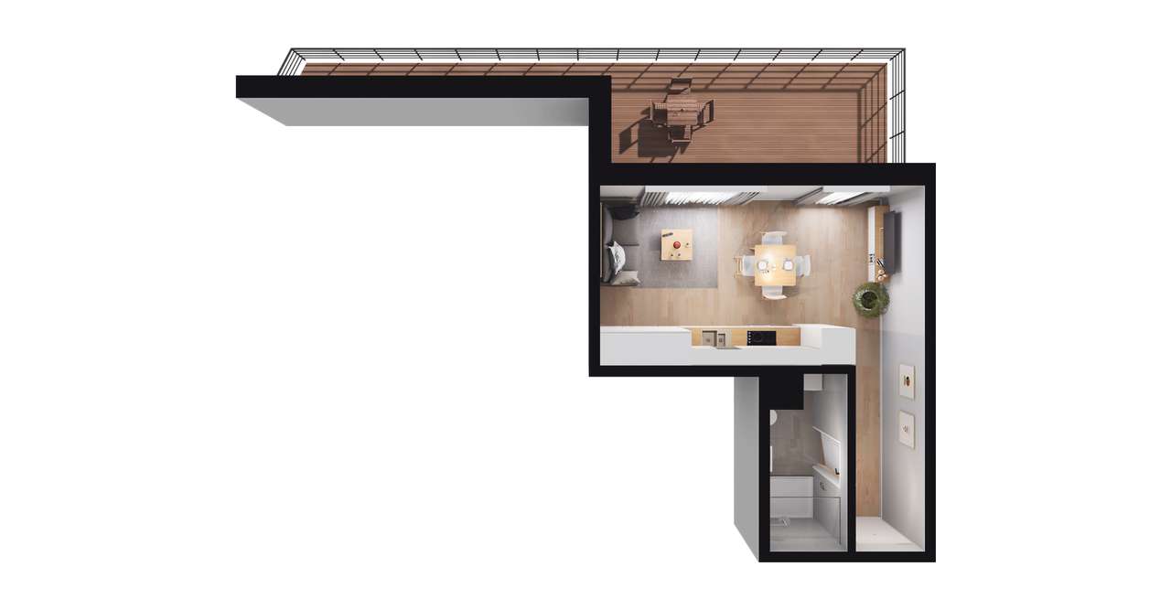 1-pokojowe mieszkanie 27m2 + loggia Bezpośrednio - Pełny obrazek: 2/8