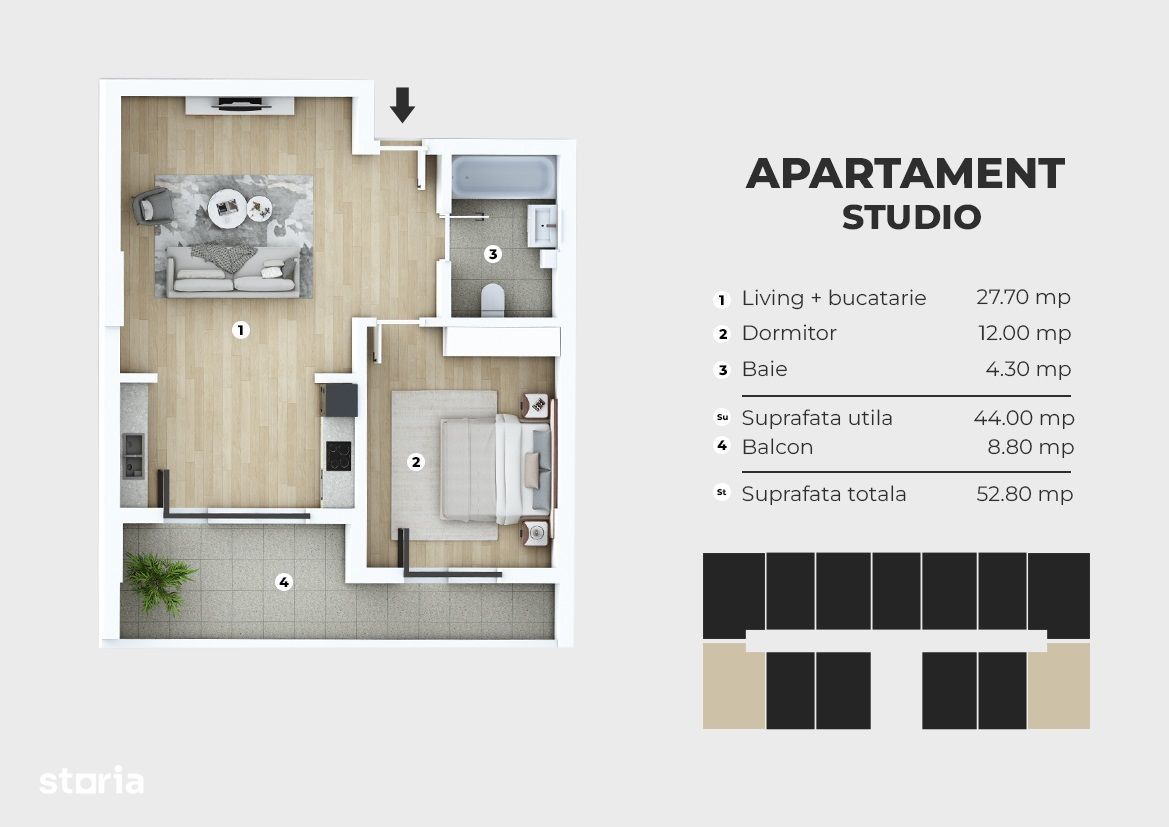 Studio spatios 53mp , Metrou Berceni (10-12min)