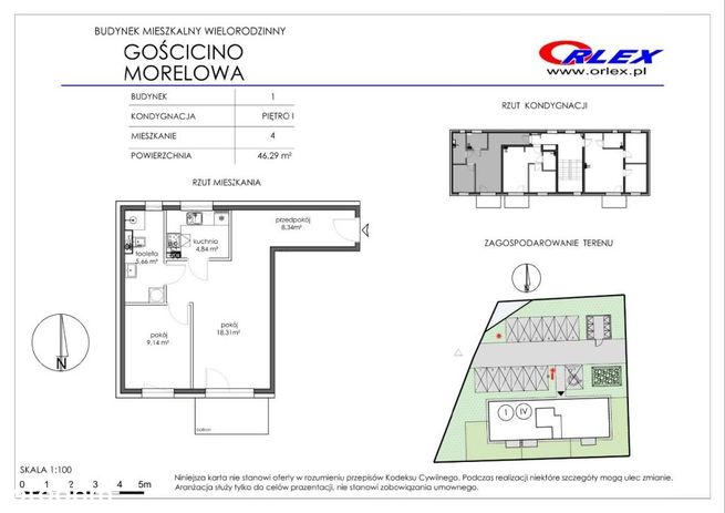 Gościcino ul Morelowa 1/4, 46.29m, 2 pokoje+kuch.