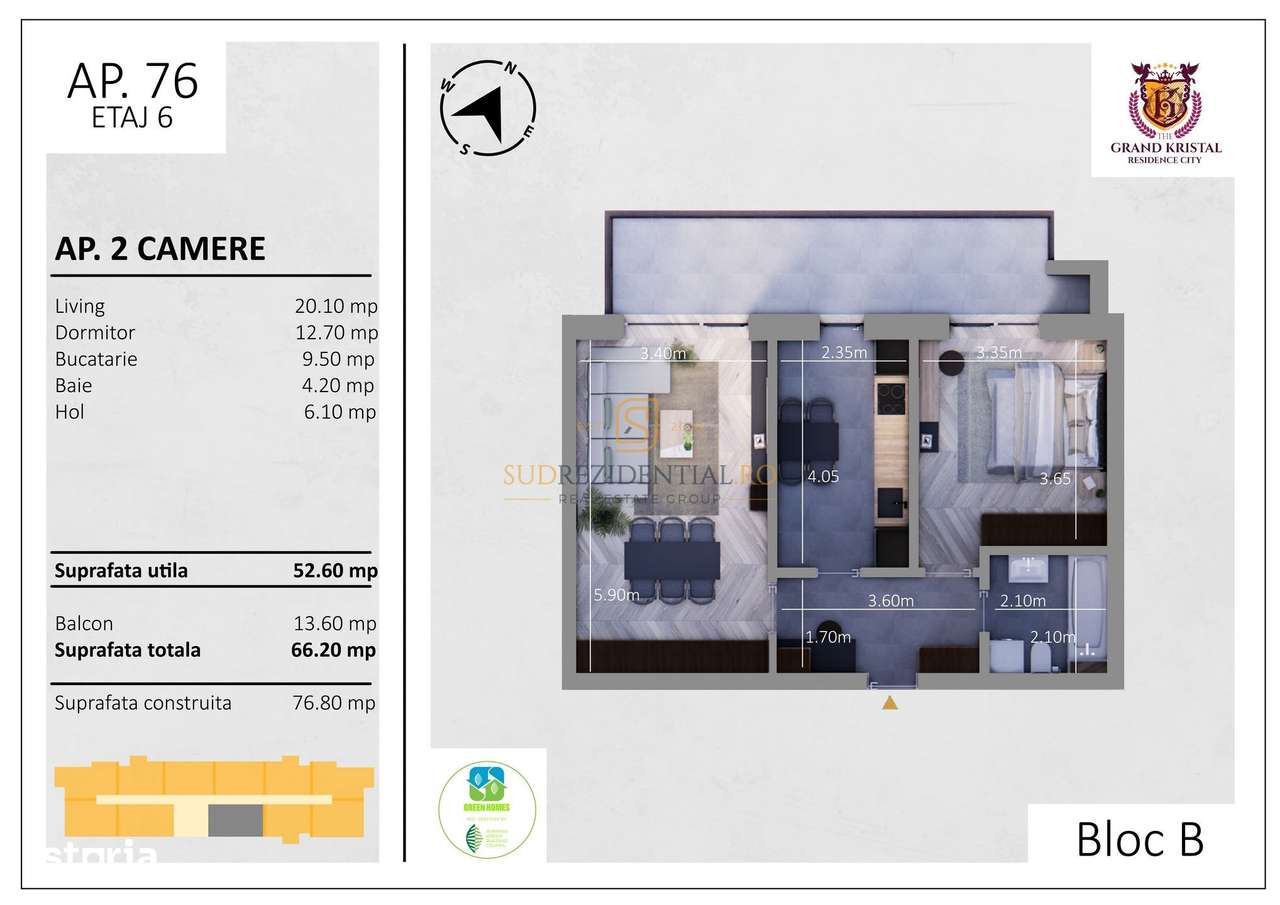 Apartament ideal cu 2 camere si balcon generos,zona Rond Metro Berceni - Imagine principală: 5/20