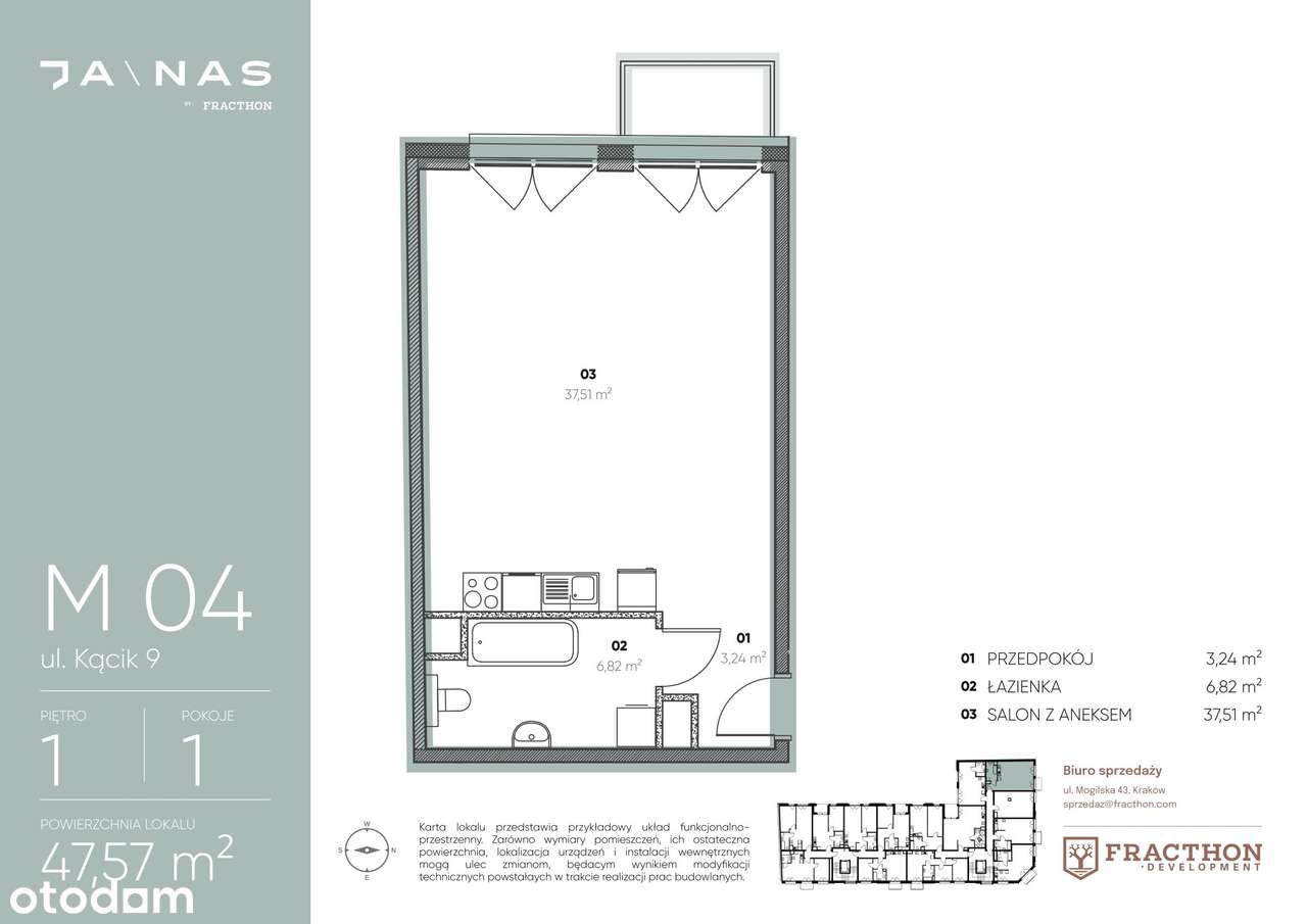 1-pokojowe mieszkanie 47m2 Bez Pośredników - Pełny obrazek: 2/6