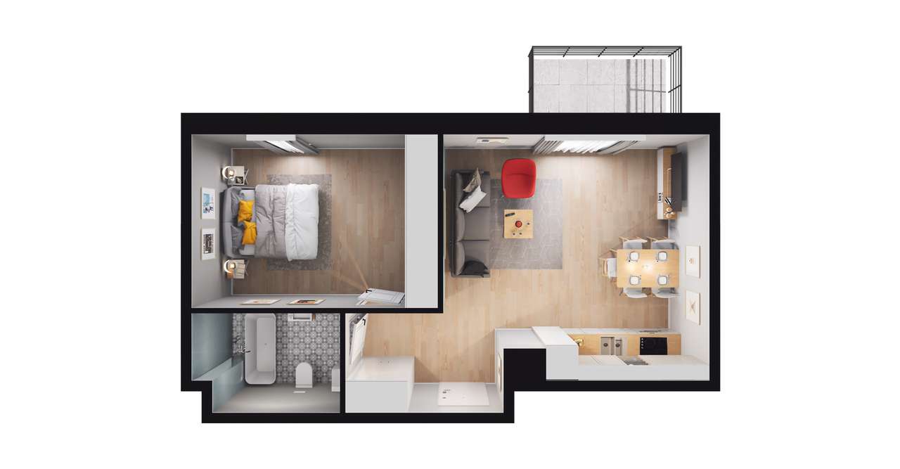 2-pokojowe mieszkanie 45m2 + balkon - Pełny obrazek: 2/7